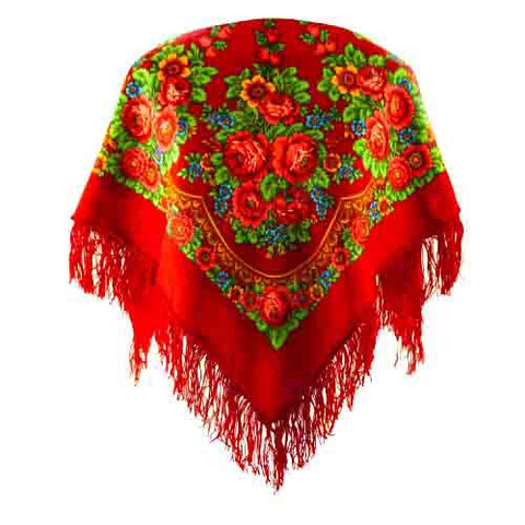 red festival boho scarf with a fringe