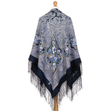 Large Christmas shawl with silk knitted long fringe