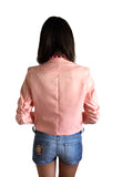 Pink salmon bohemian pompom cropped jacket