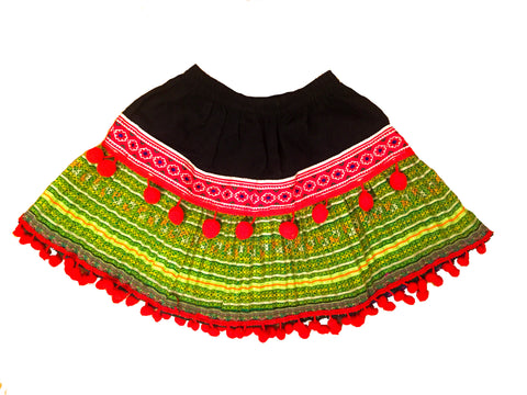 Children hmong pompom tribal skirt