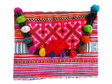 Hmong pink tribal clutch with pompoms