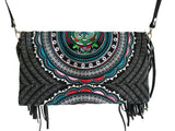 Black hmong tribal cross body bag with tassels