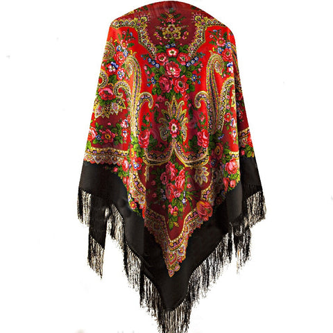 Extra large Olga shawl with silk knitted long fringe – le lapin blanc