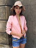 Pink neon bohemian pompom cropped blazer