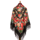 Extra large Clare shawl with silk knitted long fringe