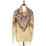 Extra large Maria piano shawl with silk knitted long fringe