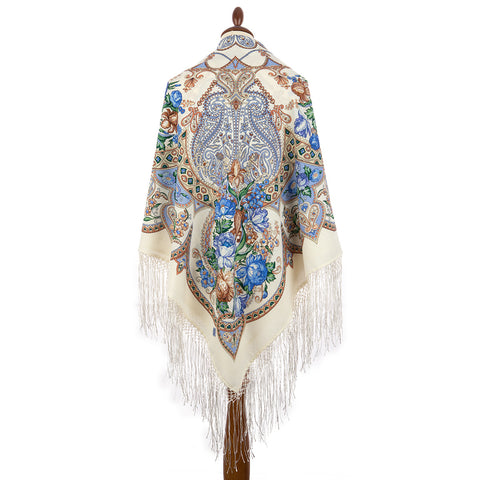 Extra large Dream Catcher piano shawl with silk knitted long fringe