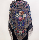 Large Sonya piano shawl with silk knitted long fringe