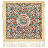 Extra large Maria piano shawl with silk knitted long fringe