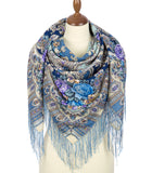 Large Annouchka piano shawl with silk knitted long fringe