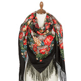 Extra large Clare shawl with silk knitted long fringe