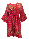 Festival boho peasant red cotton batik coat