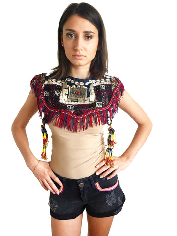Festival ottoman embroidered poncho with tassels
