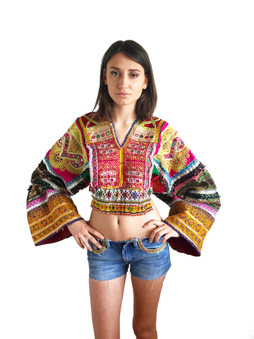 Festival boho tribal embroidered and beaded top