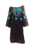 Ukrainian embroidered Vyshyvanka black and blue dress