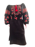 Ukrainian bohemian vyshyvanka linen black and red dress